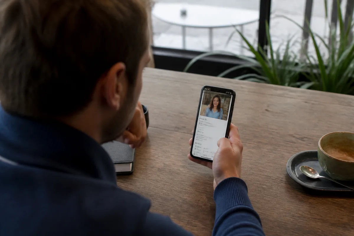 Profil de rencontre détaillé consulté sur une application mobile